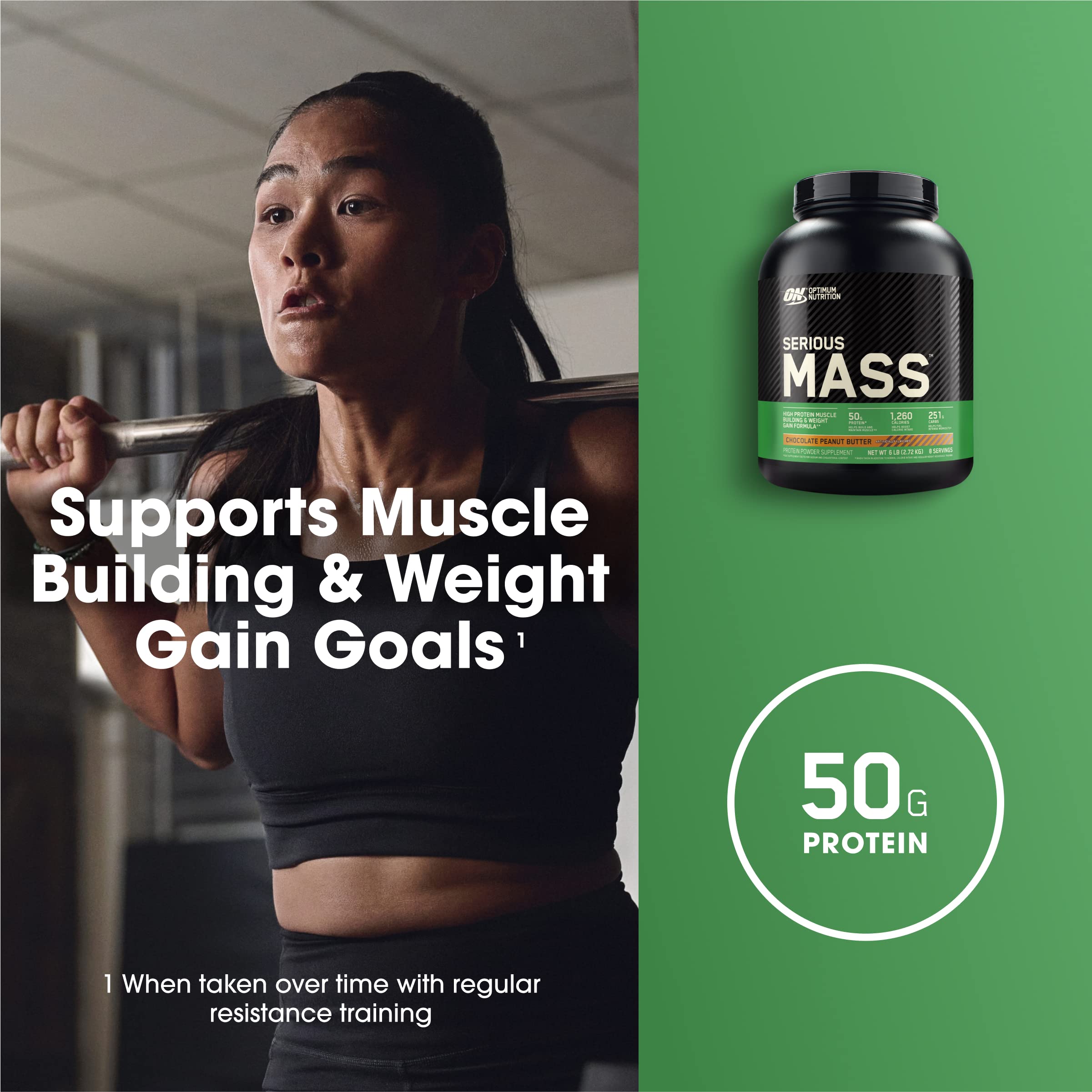 Optimum Nutrition Serious Mass – Préparation avec lait ou eau et options caloriques variées.