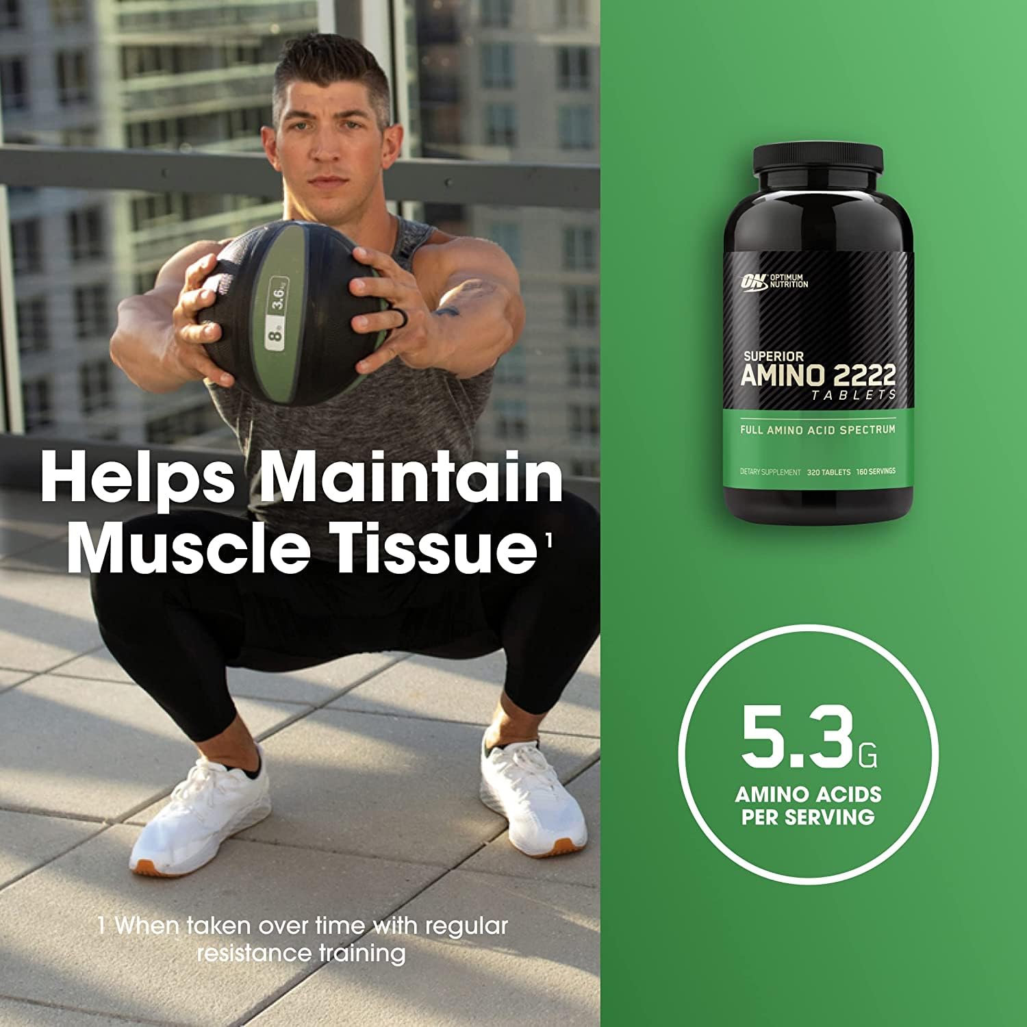Optimum Nutrition Superior Amino 2222: emballage extérieur clair pour repérer rapidement le complément.
