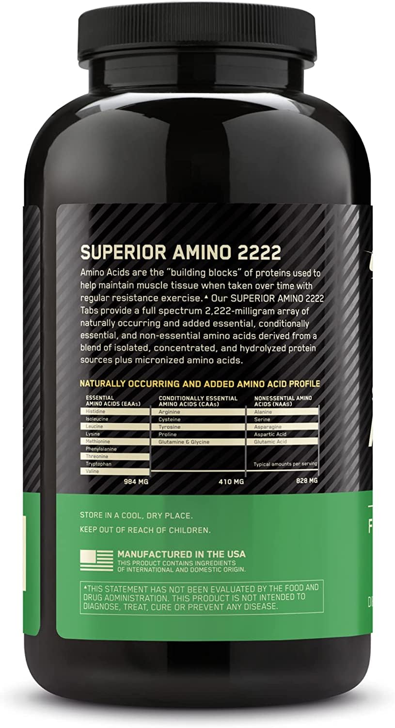 Optimum Nutrition Superior Amino 2222: ensemble bouteille et boîte pour démarrer facilement.