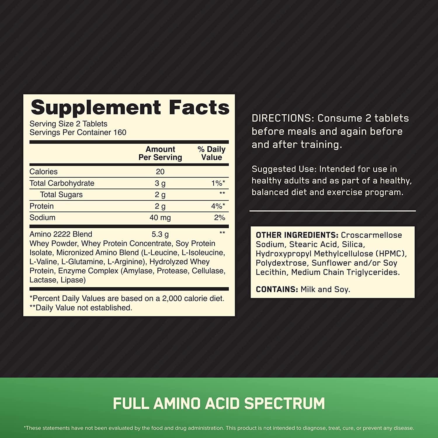 Optimum Nutrition Superior Amino 2222: tablettes ovalées faciles à prendre après l'effort.