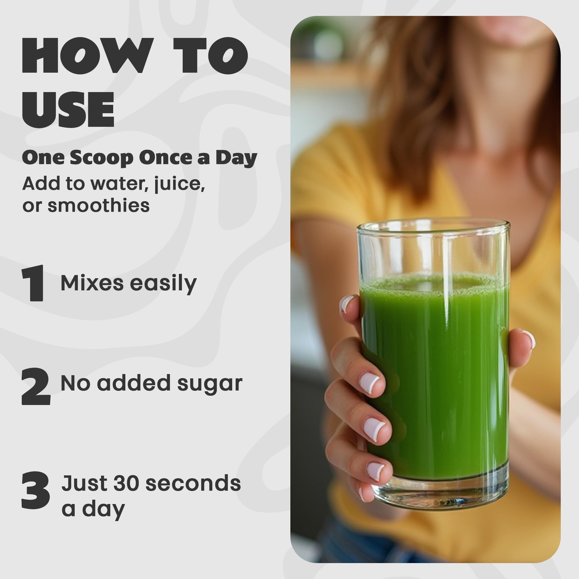 Verre préparé avec Optimunity Greens, idéal pour un apport végétal rapide.