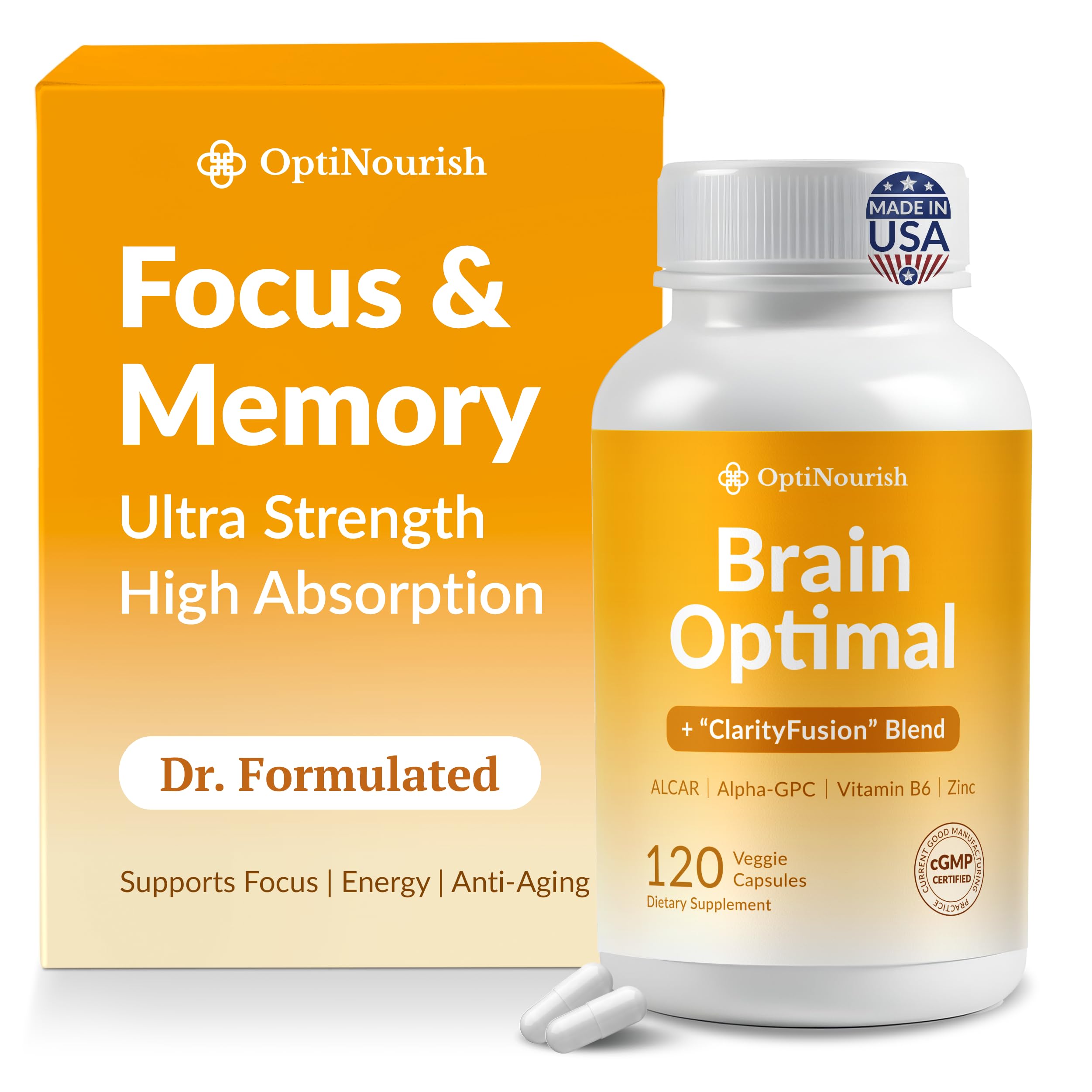 OPTINOURISH bouteille de capsules pour soutien cérébral et concentration.