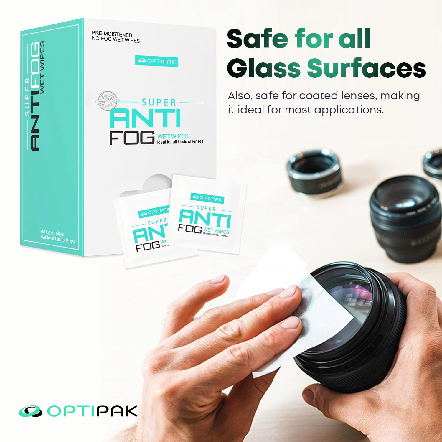 Optipak lingettes antifog en voyage: emballage compact et usage pratique.