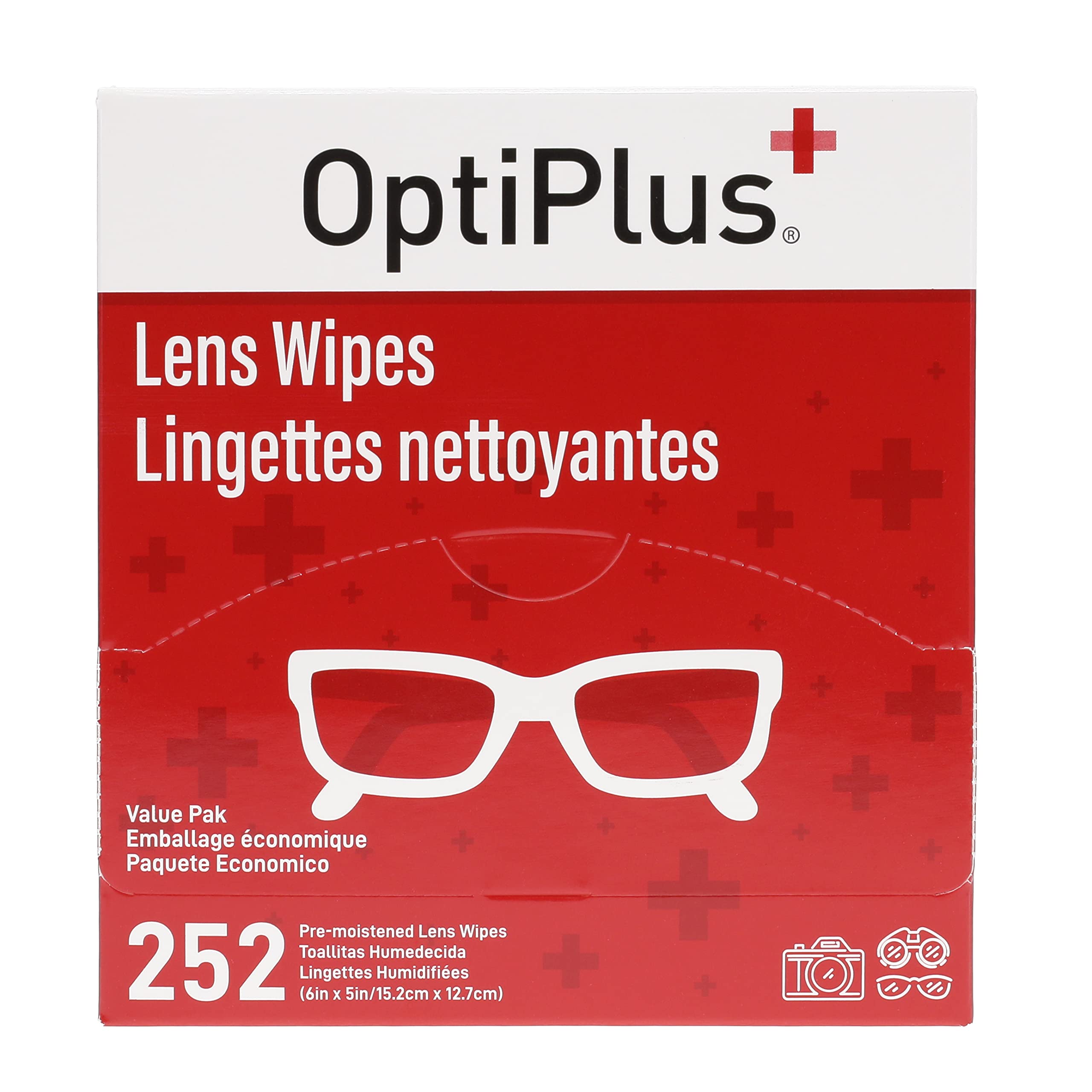 Lingettes OptiPlus sans ammoniac pré-humidifiées pour surfaces optiques.