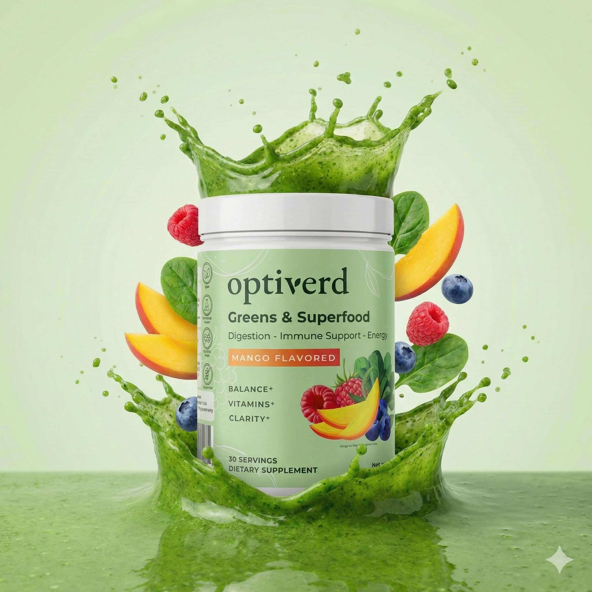 Optiverd Greens préparation quotidienne dans bol ou boisson pratique