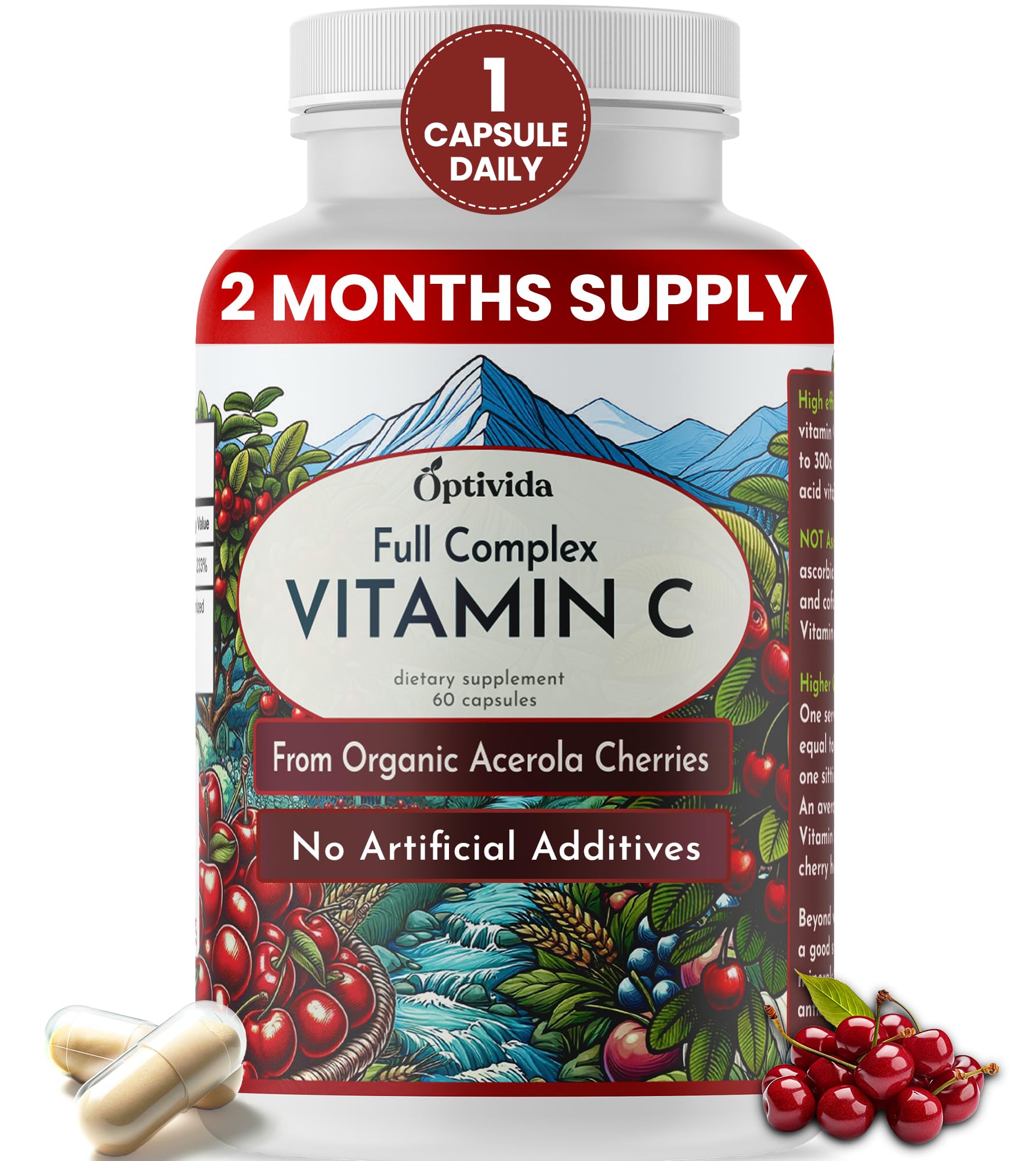 OPTIVIDA gélules Acerola dans une bouteille pour soutenir l’immunité naturelle.