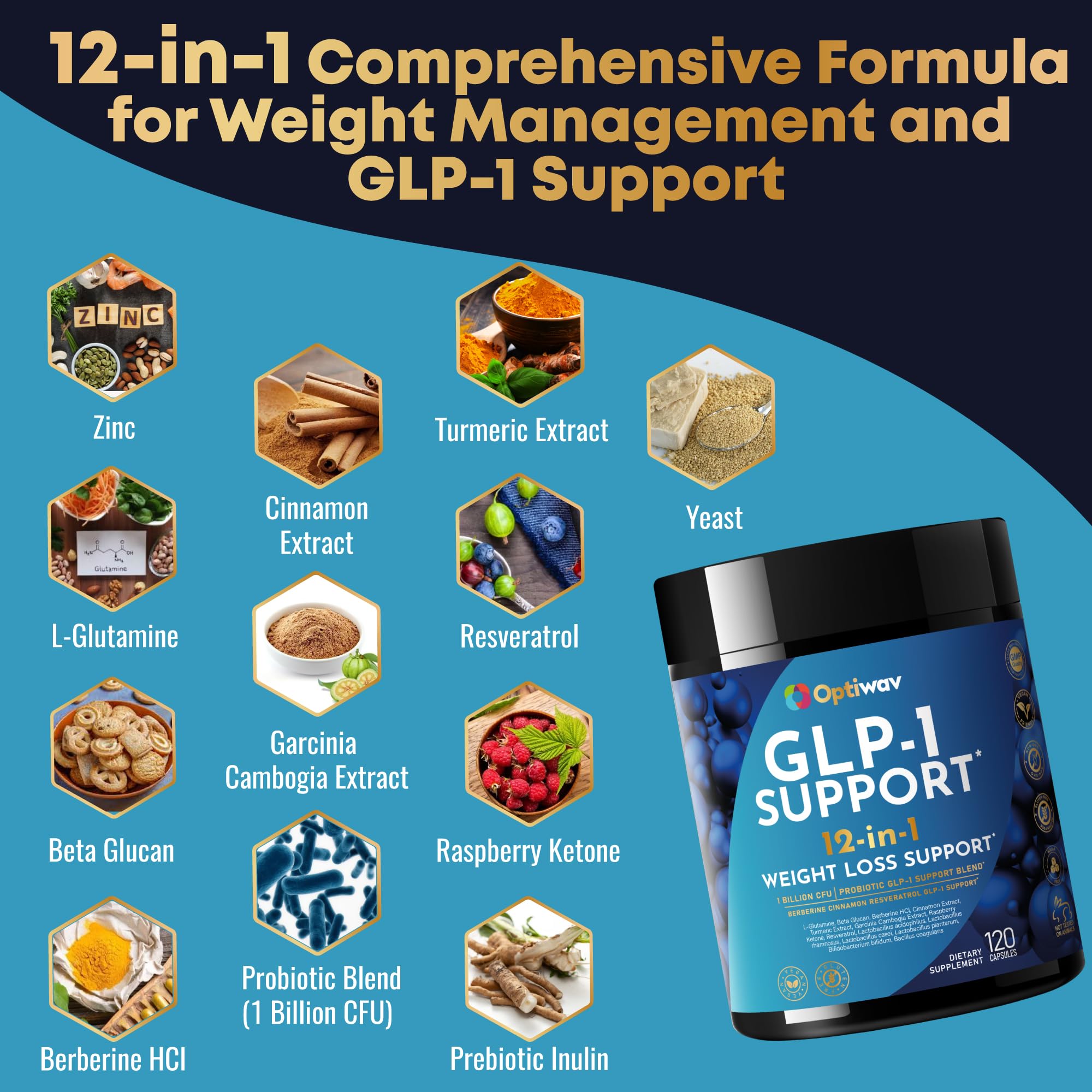 Optiwav GLP-1 Support – emballage présentant la formule vegan et transparente