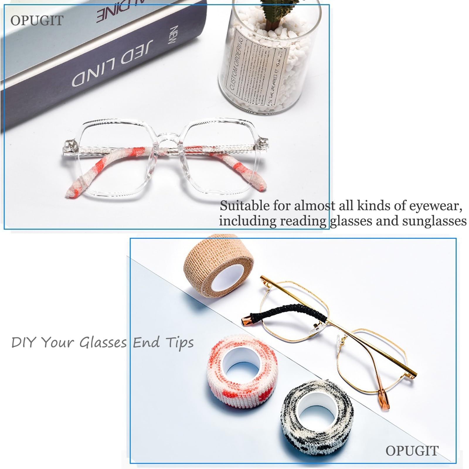 OPUGIT ruban-rembourrage branches lunettes facile à poser sans ciseaux.