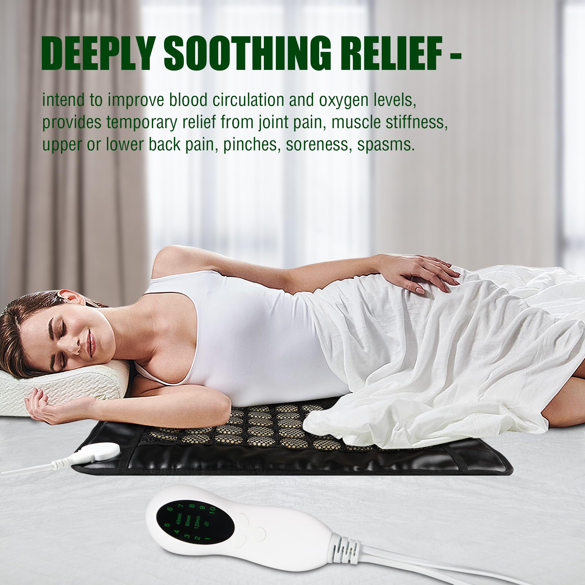 OPUGK jade-tourmaline: surface chauffante infrarouge pour relaxation.