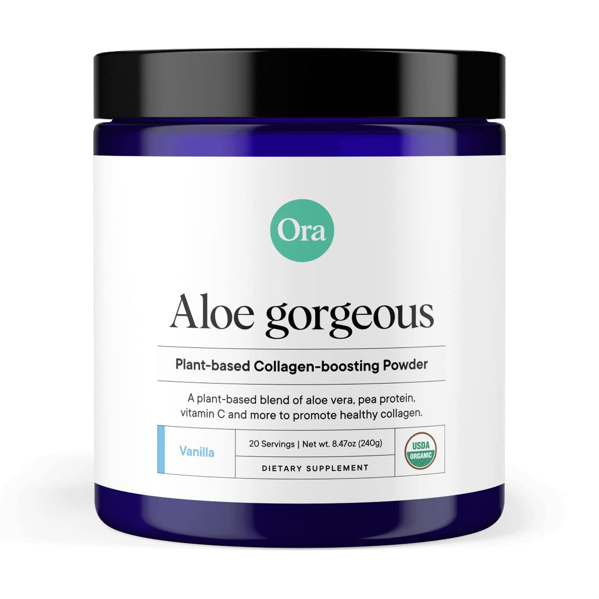 Ora Organic Aloe Gorgeous bouteille vanille, hydratation quotidienne pour peau et cheveux.