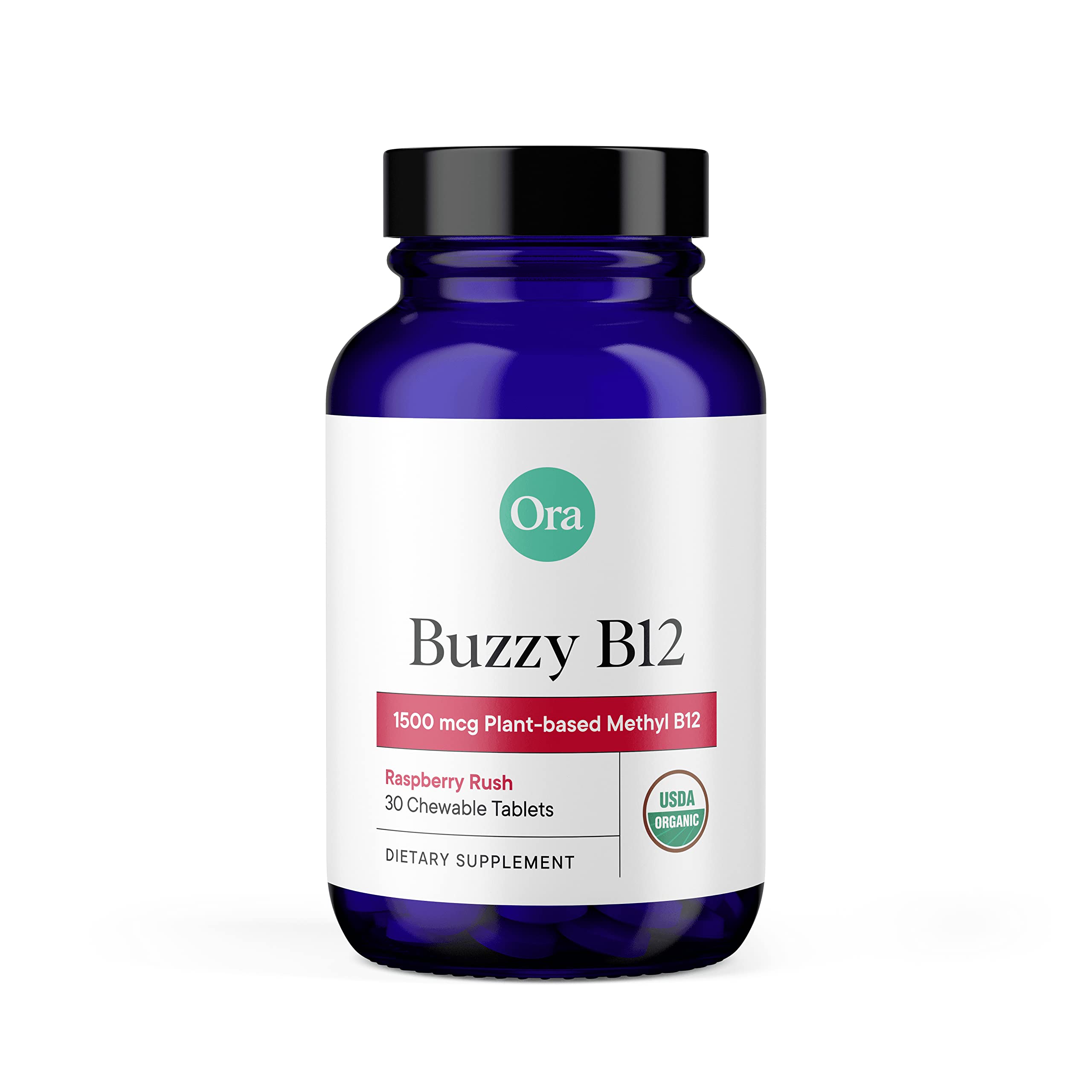Ora Organic B12 1500mcg, tablette framboise mâchable, énergie naturelle.