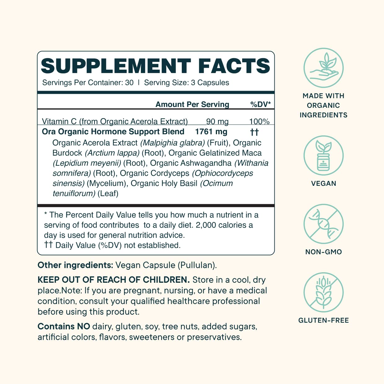 Ora Organic – capsules faciles à avaler pour l'usage quotidien.