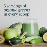 Ora Organic Greens Powder ingrédients kale et spiruline, source de fibres.