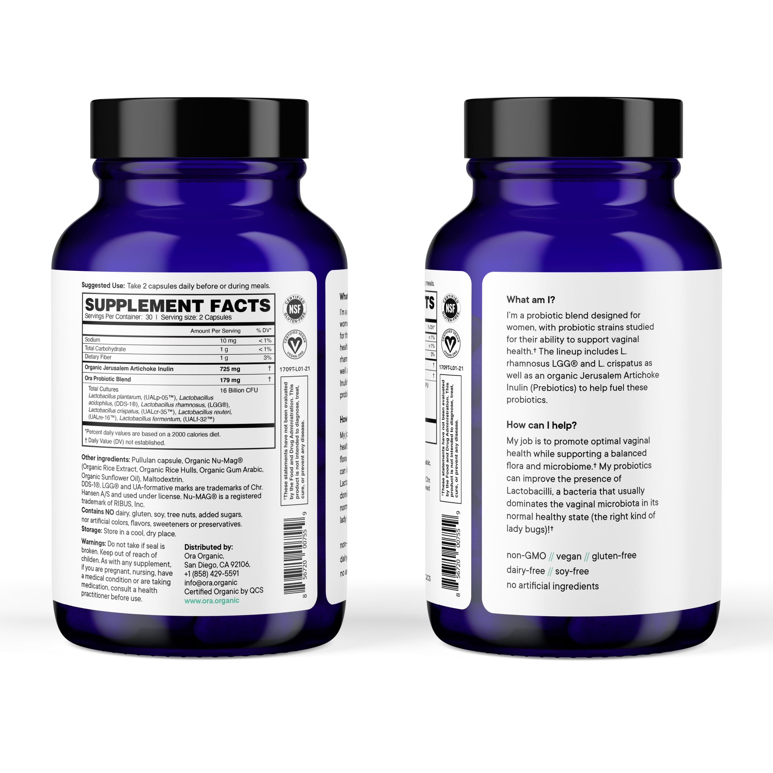 Ora Organic – Lactobacillus Crispatus, Plantarum et Fermentum, visent l'équilibre intime et urinaire.