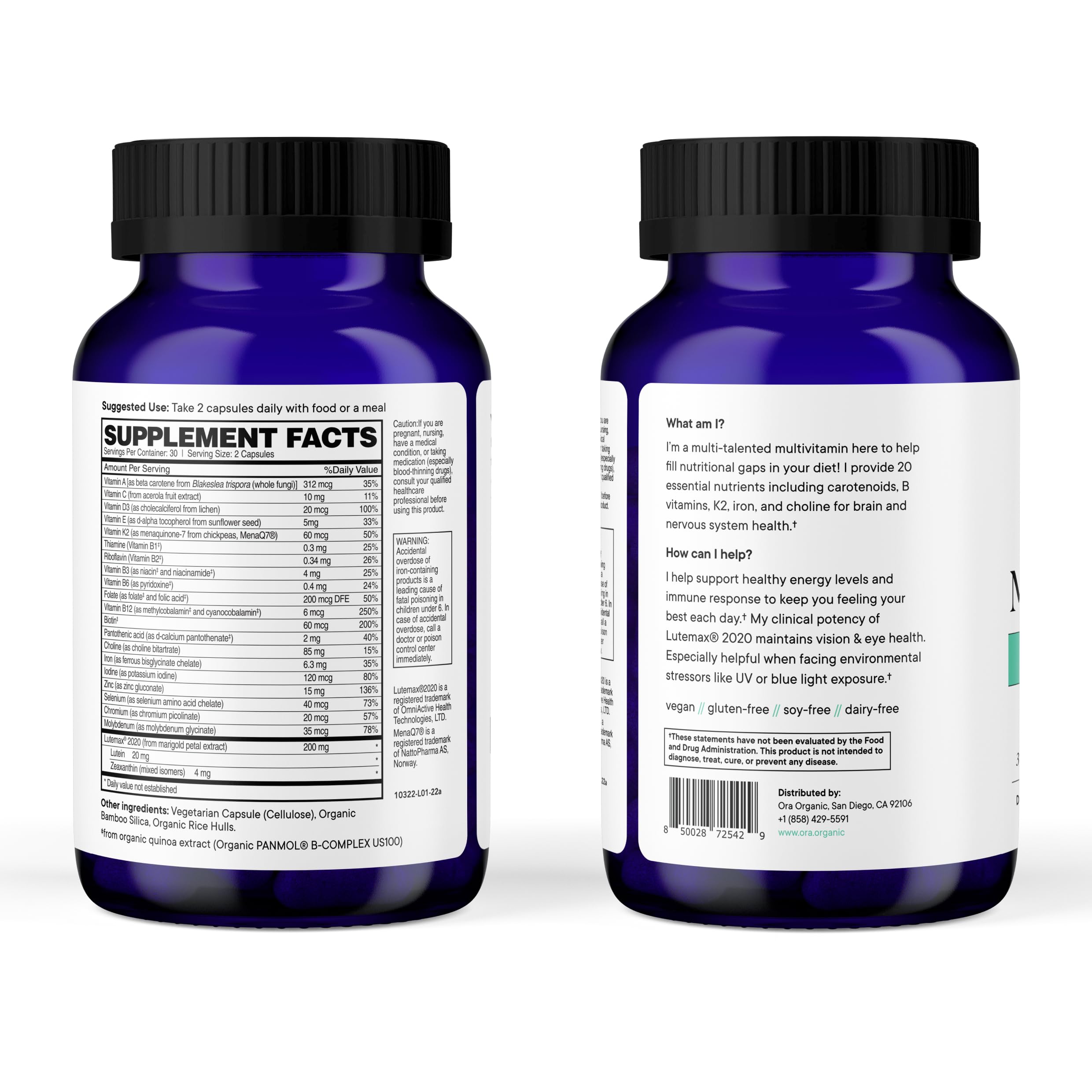 Ora Organic Multivitamine, caroténoïdes pour vision et cognition.