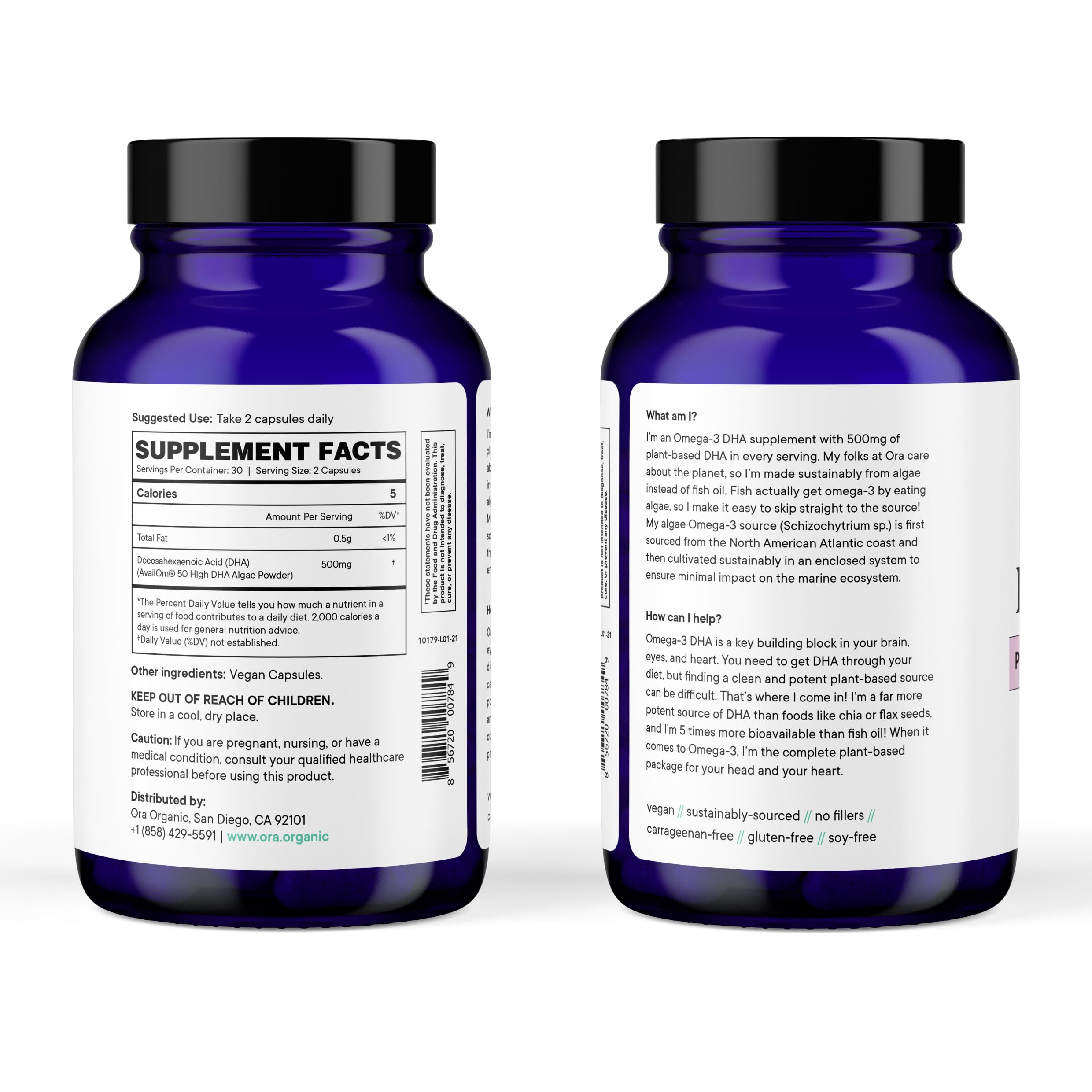 Ora Organic oméga-3 DHA – ingrédients algue durables pour l’environnement.