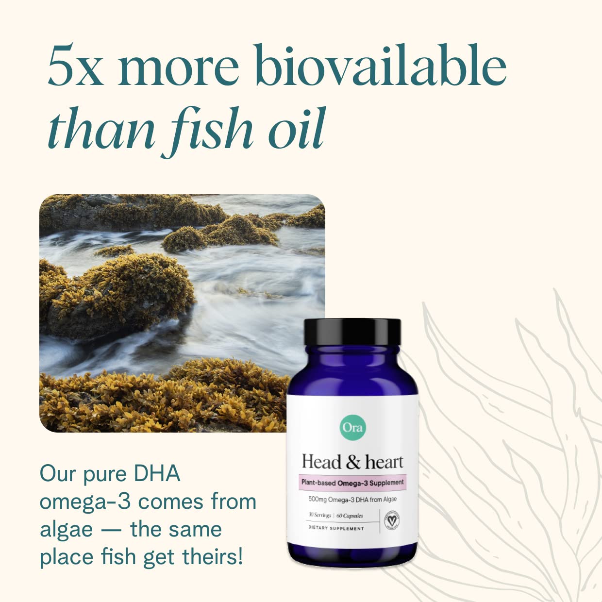 Ora Organic oméga-3 DHA – potentiel soutien à la mémoire avec une utilisation régulière.