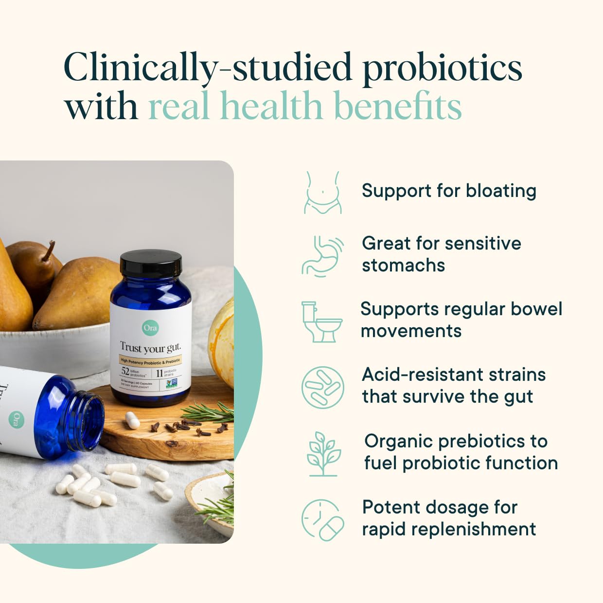 Ora Organic Probiotics 11 souches acides résistantes pour traverser l estomac
