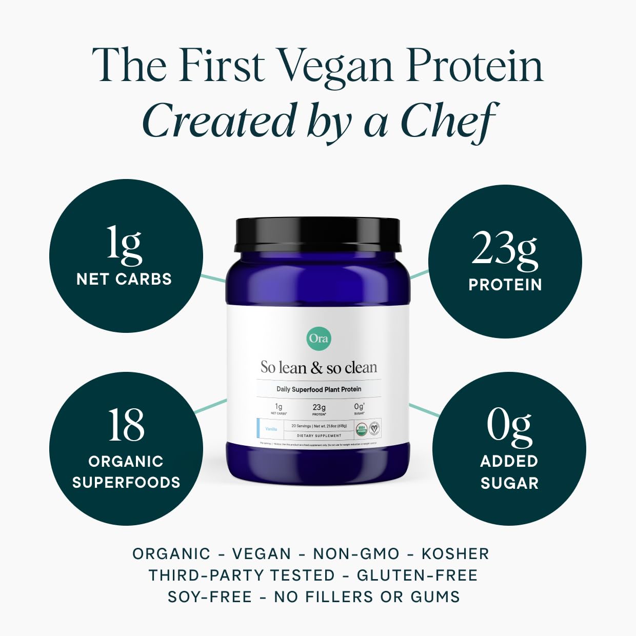 Ora Organic Protéine végétale dans une bouteille, vanille aromatique.
