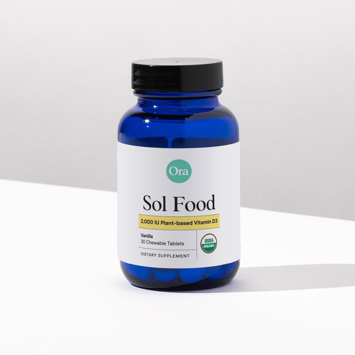 Ora Organic Vitamine D3 2000IU, flacon recyclable et emballage respectueux de l’environnement.