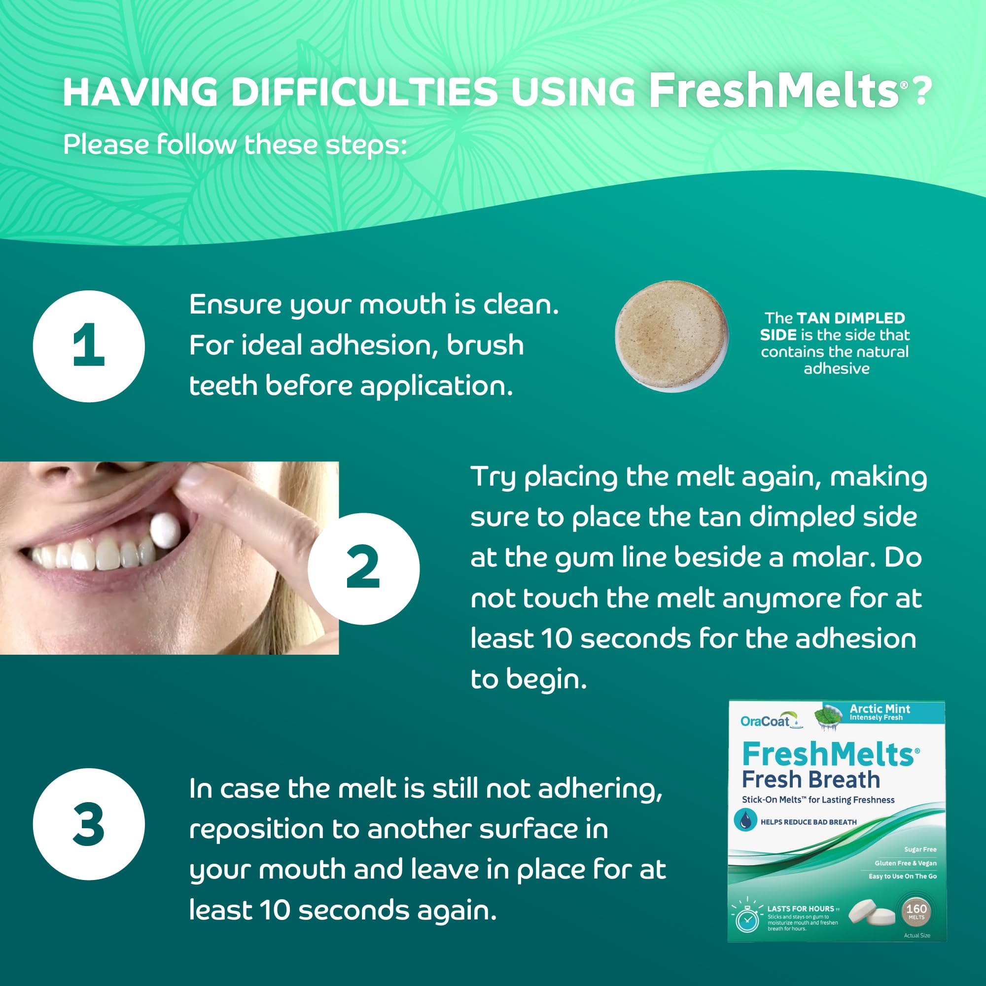 OraCoat FreshMelts – emballage blister portable pour voyage facile et discret.
