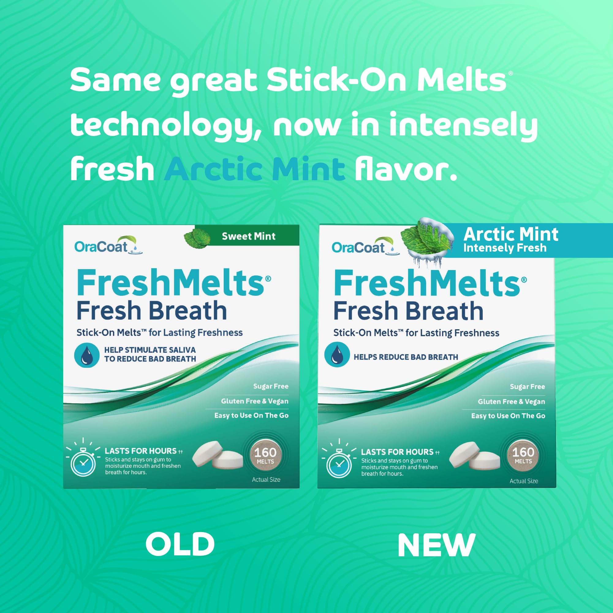 OraCoat FreshMelts – haleine fraîche menthe arctique après le déjeuner.