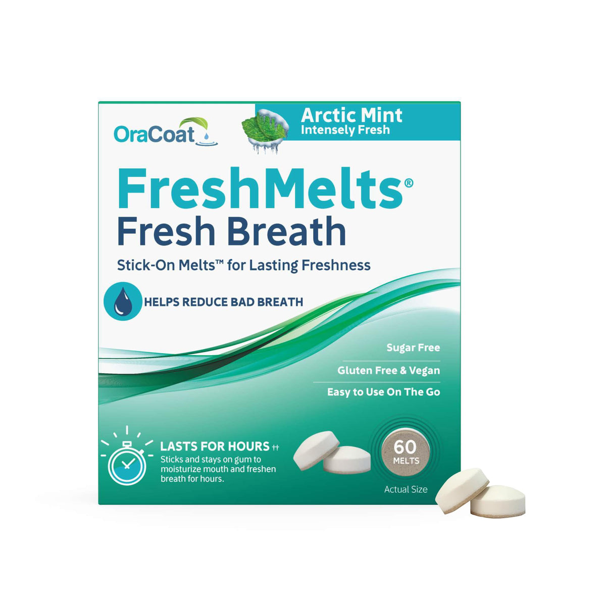 OraCoat FreshMelts – pastilles adhésives, haleine fraîche durable en déplacement.