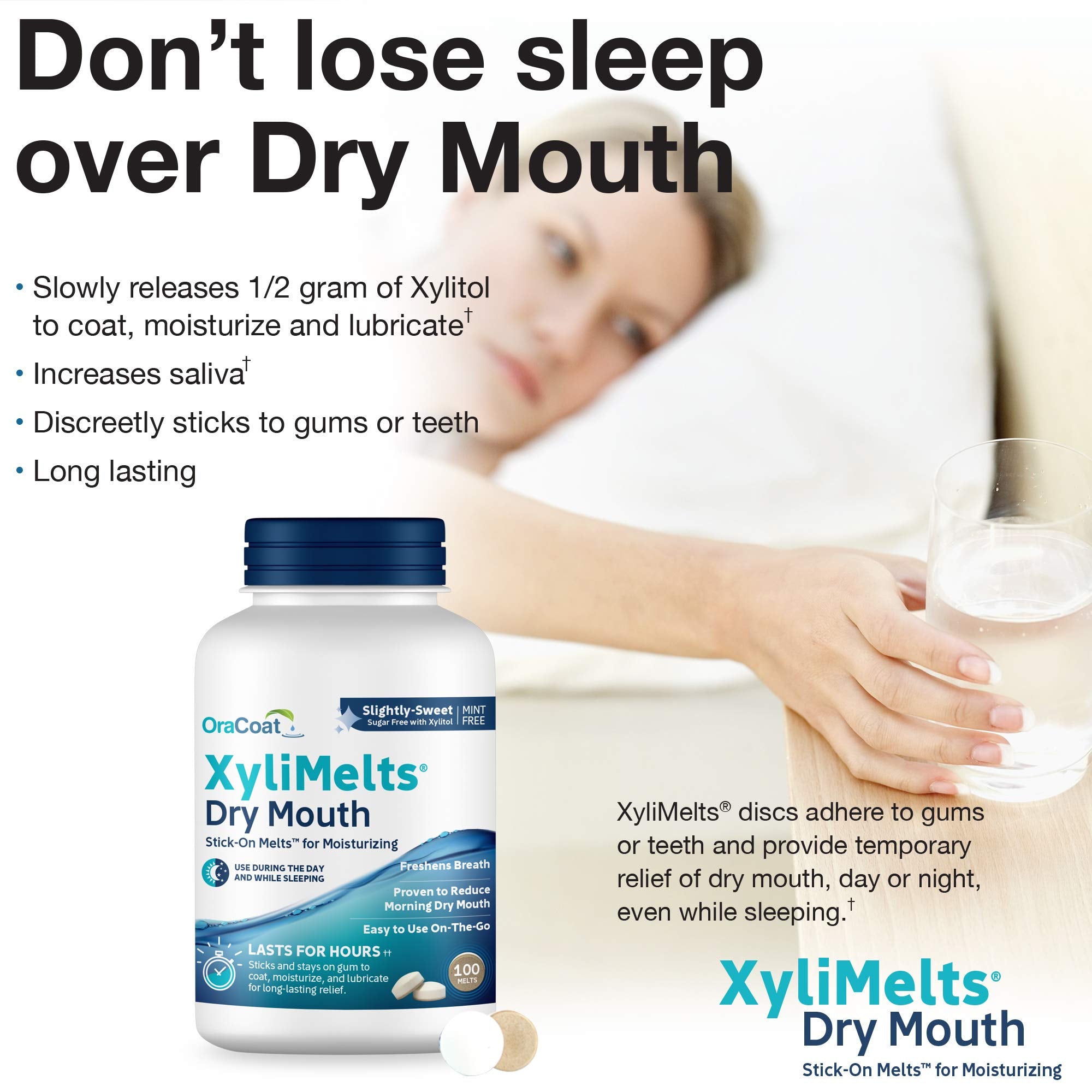 Oracoat XyliMelts adhérent gencives humidifie la bouche durablement.