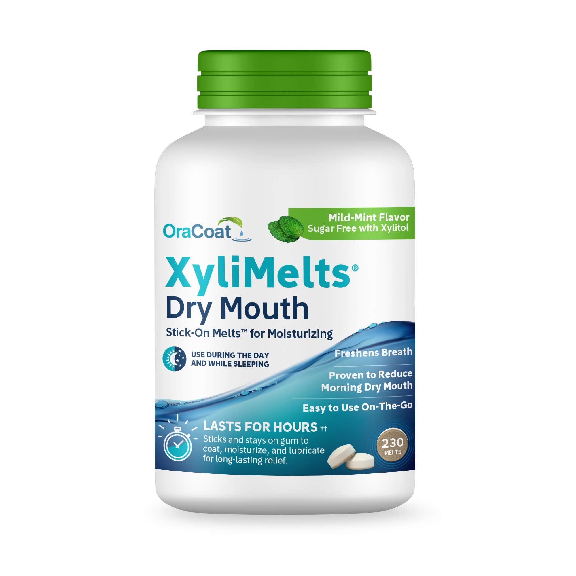 Oracoat XyliMelts dans un emballage blister, pratique pour voyager et garder l'hydratation.
