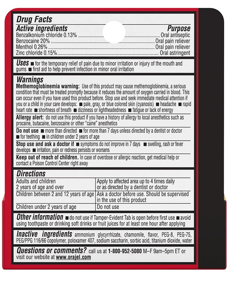 Orajel-packaging-tube-nuit-dent: emballage clair et usage pratique durant la nuit.