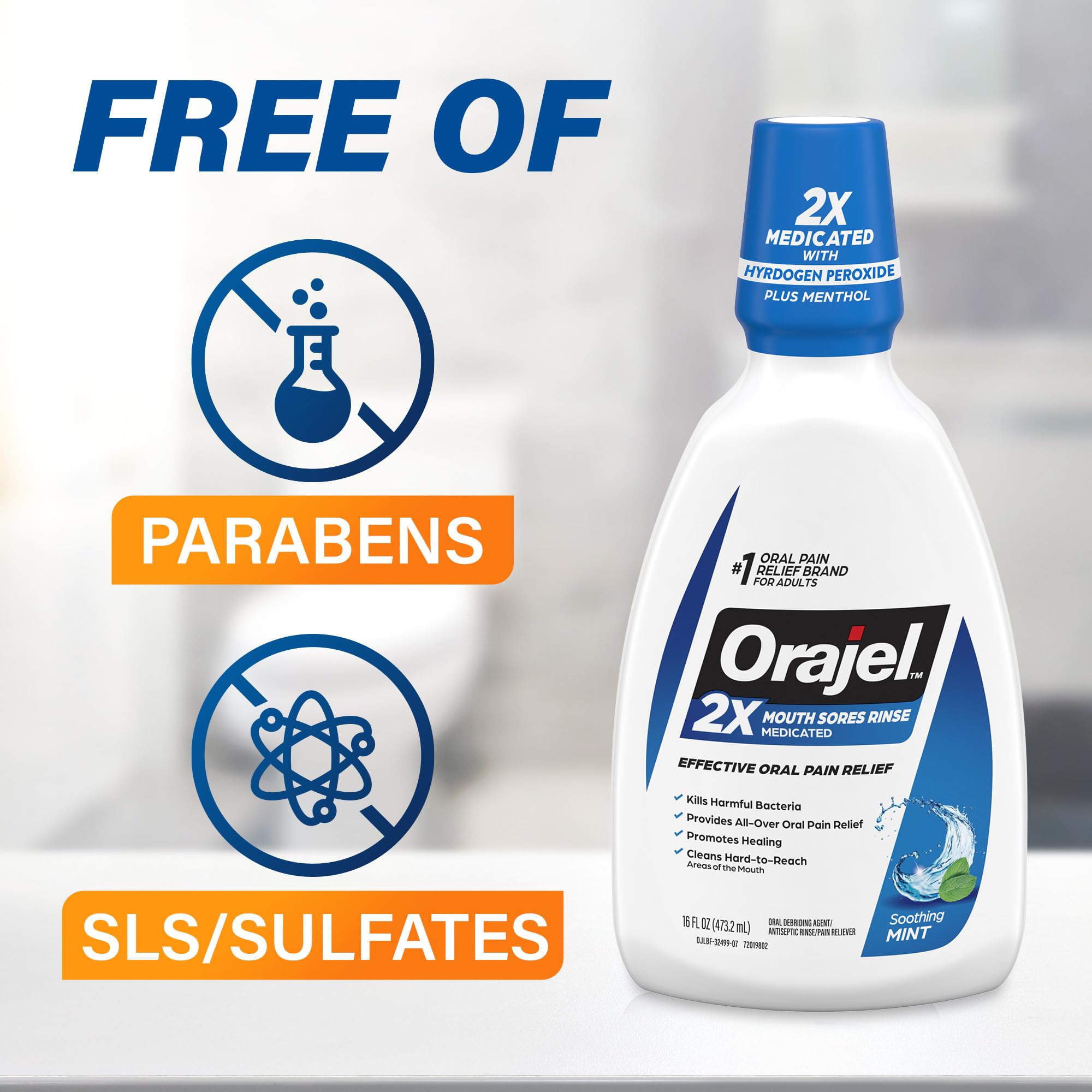 Orajel Rinçage buccal menthe, ensemble 3 bouteilles pour la famille