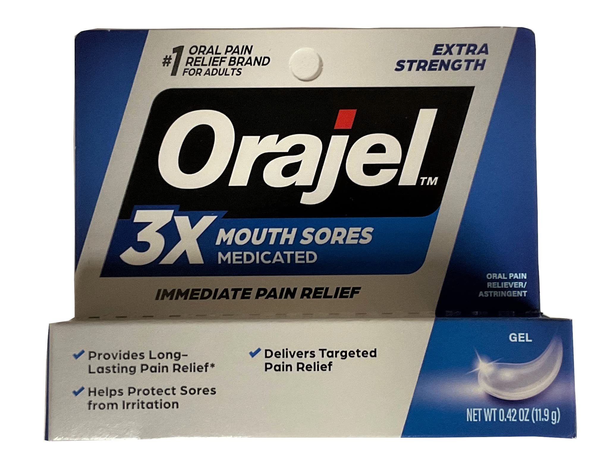 Orajel tube prêt à ouvrir pour un accès rapide au soulagement buccal.
