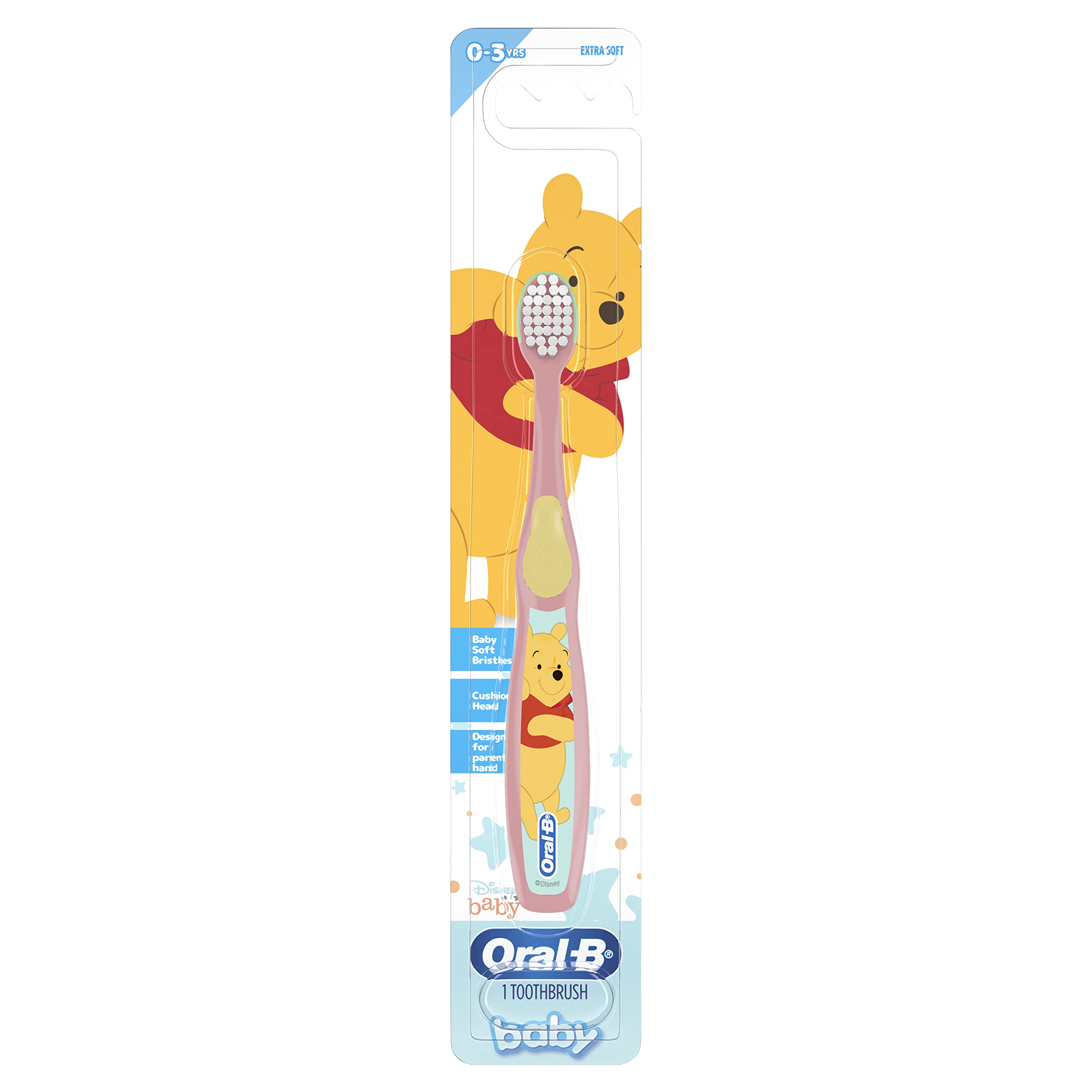 Brosse Oral-B bébé Pooh Disney, illustration visible, idéale pour initier l'hygiène buccale.