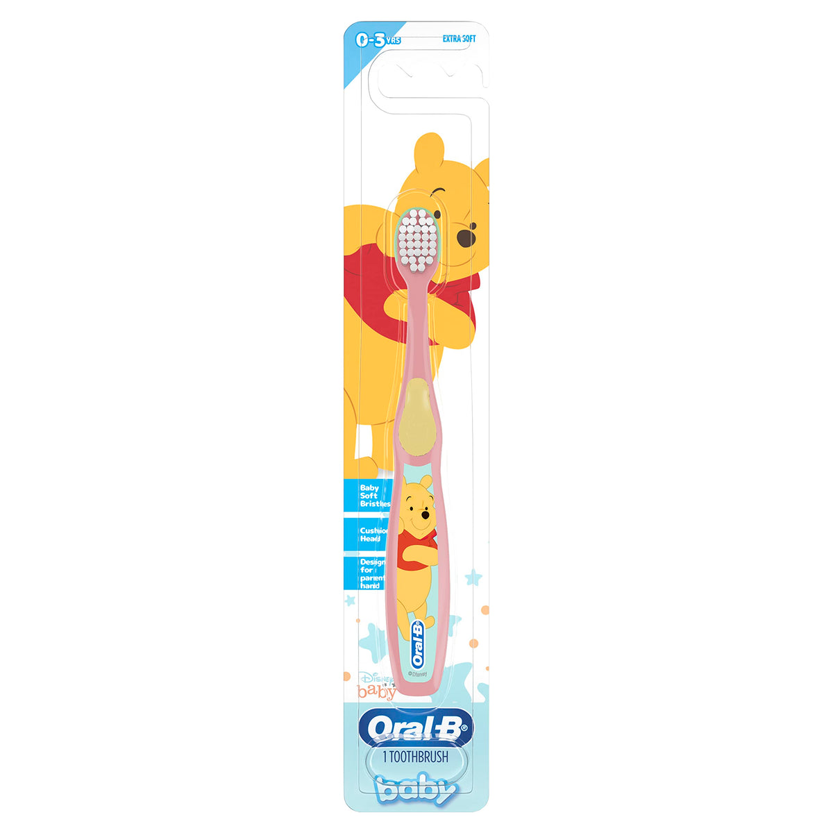 Brosse Oral-B bébé Pooh Disney, illustration visible, idéale pour initier l'hygiène buccale.