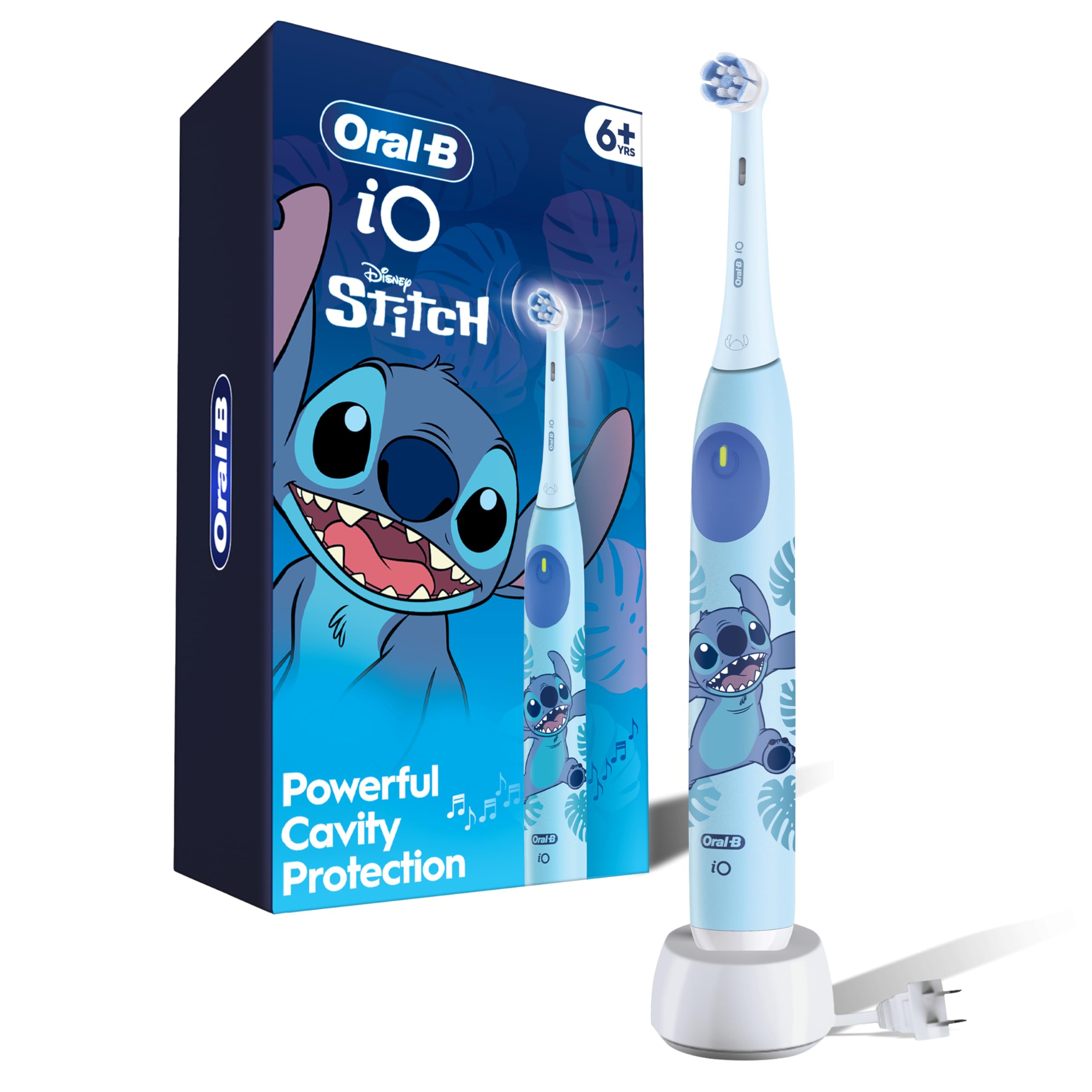 Oral-B iO Kids Stitch avec tête de brosse douce protège les gencives lors du brossage.