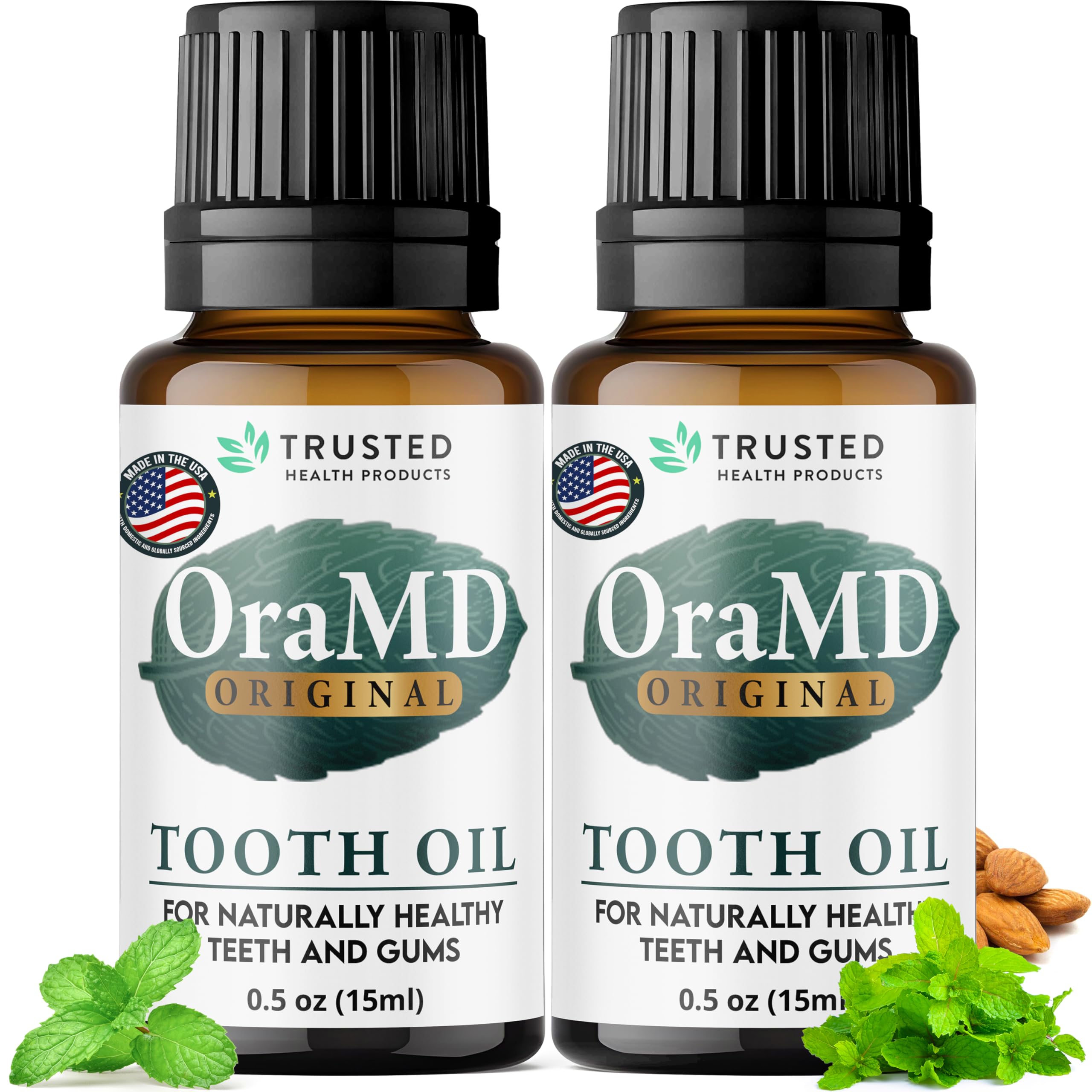 OraMD huile dentaire 4-en-1 en bouteille, routine naturelle d'hygiène buccale.