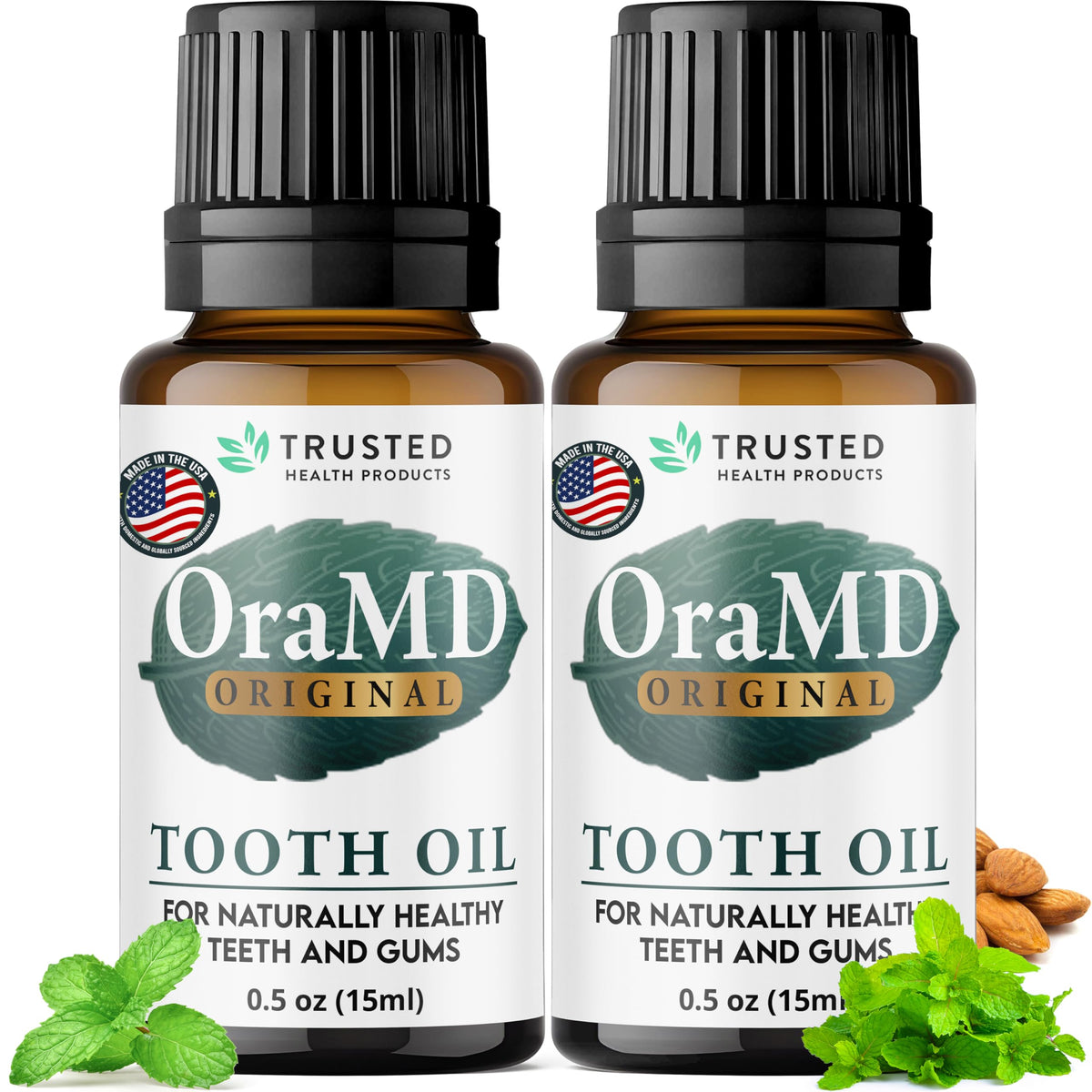 OraMD huile dentaire 4-en-1 en bouteille, routine naturelle d'hygiène buccale.