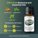 OraMD huile dentaire 4-en-1 composition amande et menthe, parfum doux.