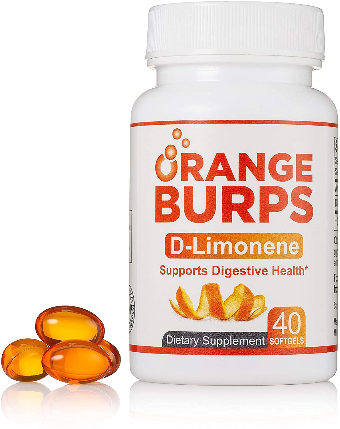 Orange Burps : gelules d-limonène, soutien digestif naturel et soulagement potentiel.