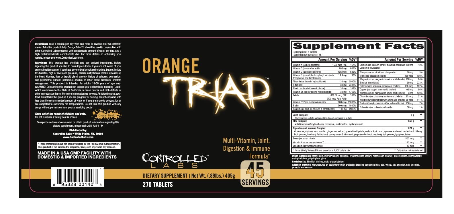 Orange Triad : comprimés dans une pochette de voyage pratique.