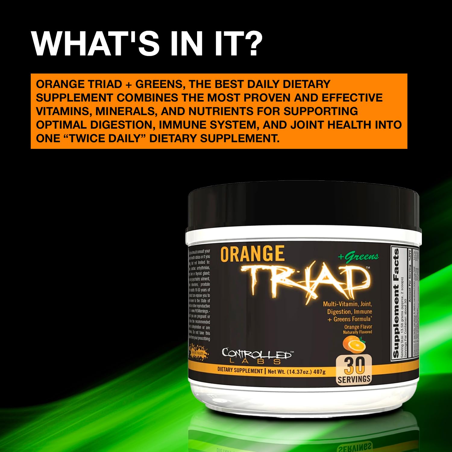 CONTROLLED LABS Orange Triad Plus Greens — chondroïtine et glucosamine, soutien des articulations.