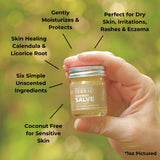 Étiquette Calendula Salve Ora's Amazing Herbal – ingrédients simples et sans coco.