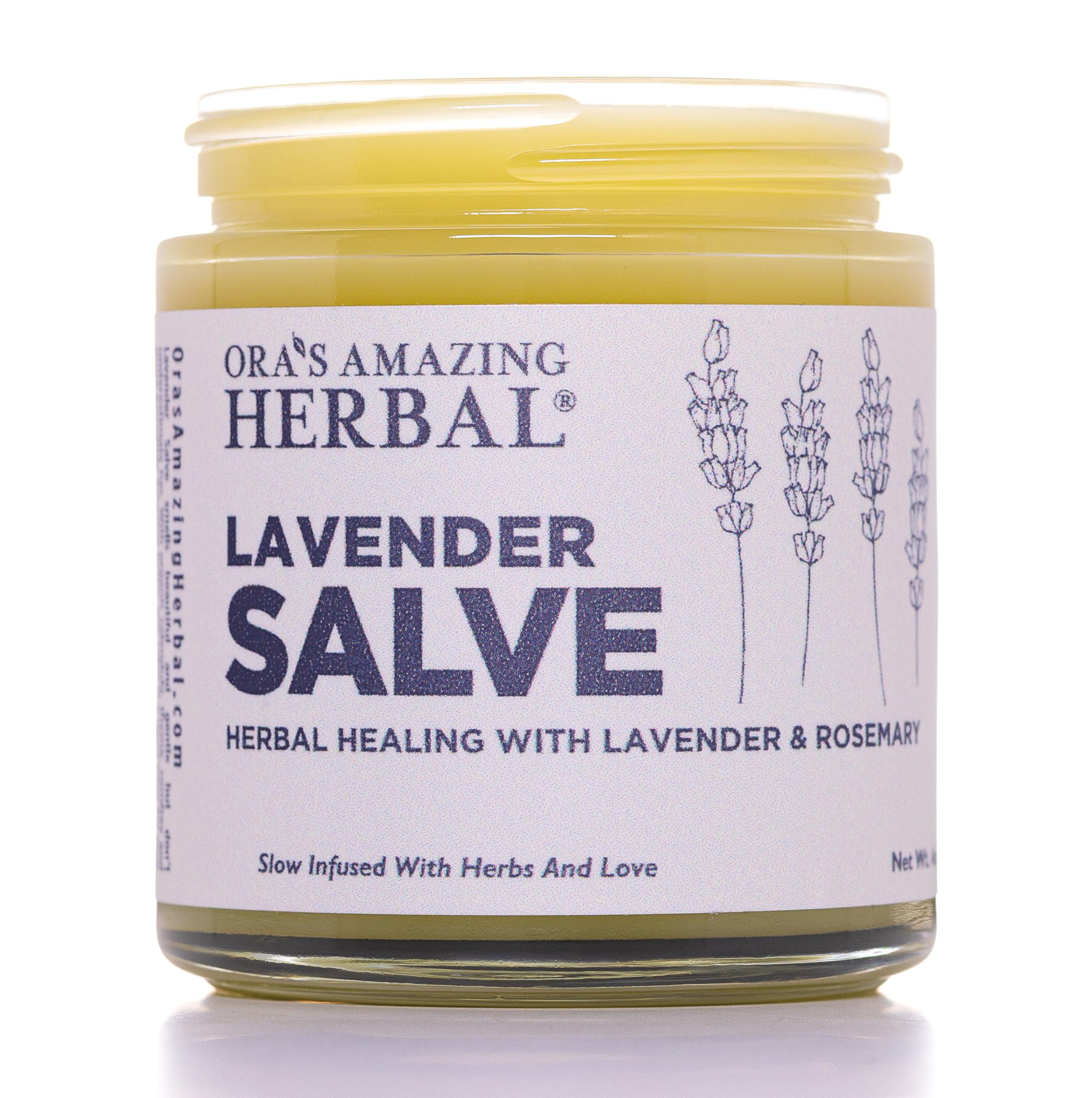 Baume Lavande Ora's Amazing Herbal dans son pot en verre, hydratation et apaisement pour la peau.