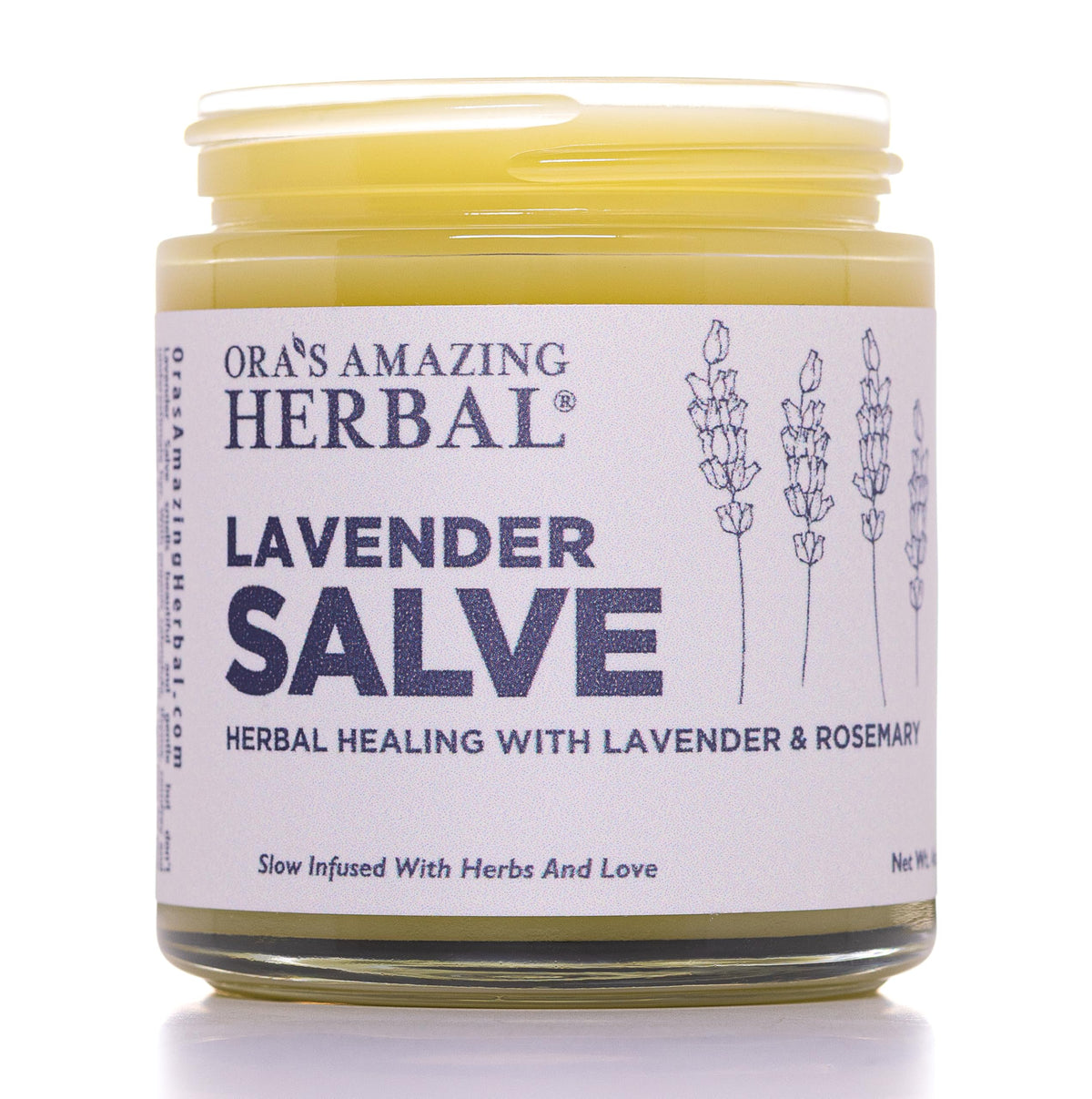 Baume Lavande Ora's Amazing Herbal dans son pot en verre, hydratation et apaisement pour la peau.
