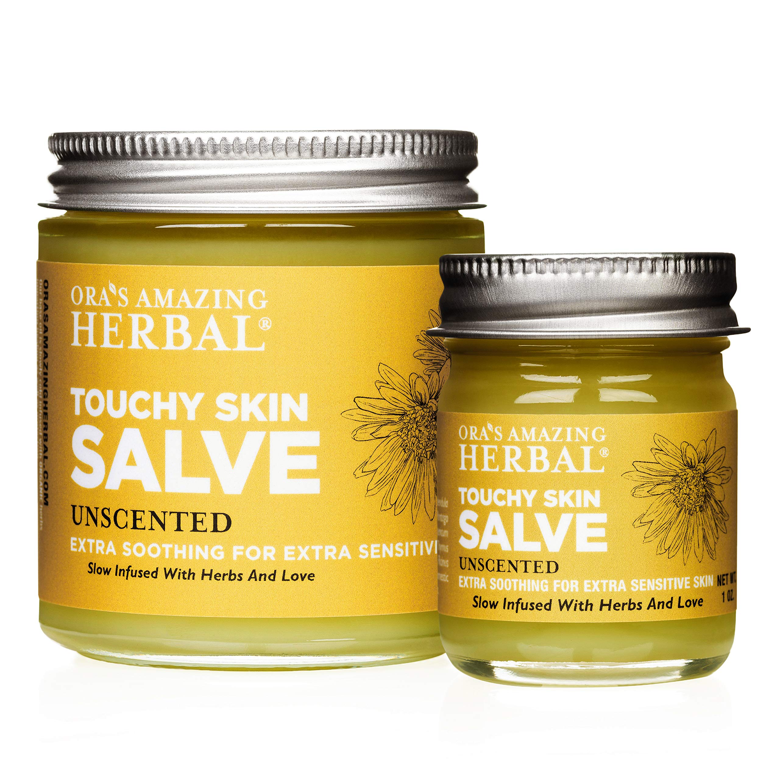 Ora's Amazing Herbal Touchy Skin Salve — bouteille 1 oz pour peau sensible.