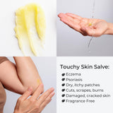 Application ciblée pour mains et zones sèches avec Touchy Skin Salve.