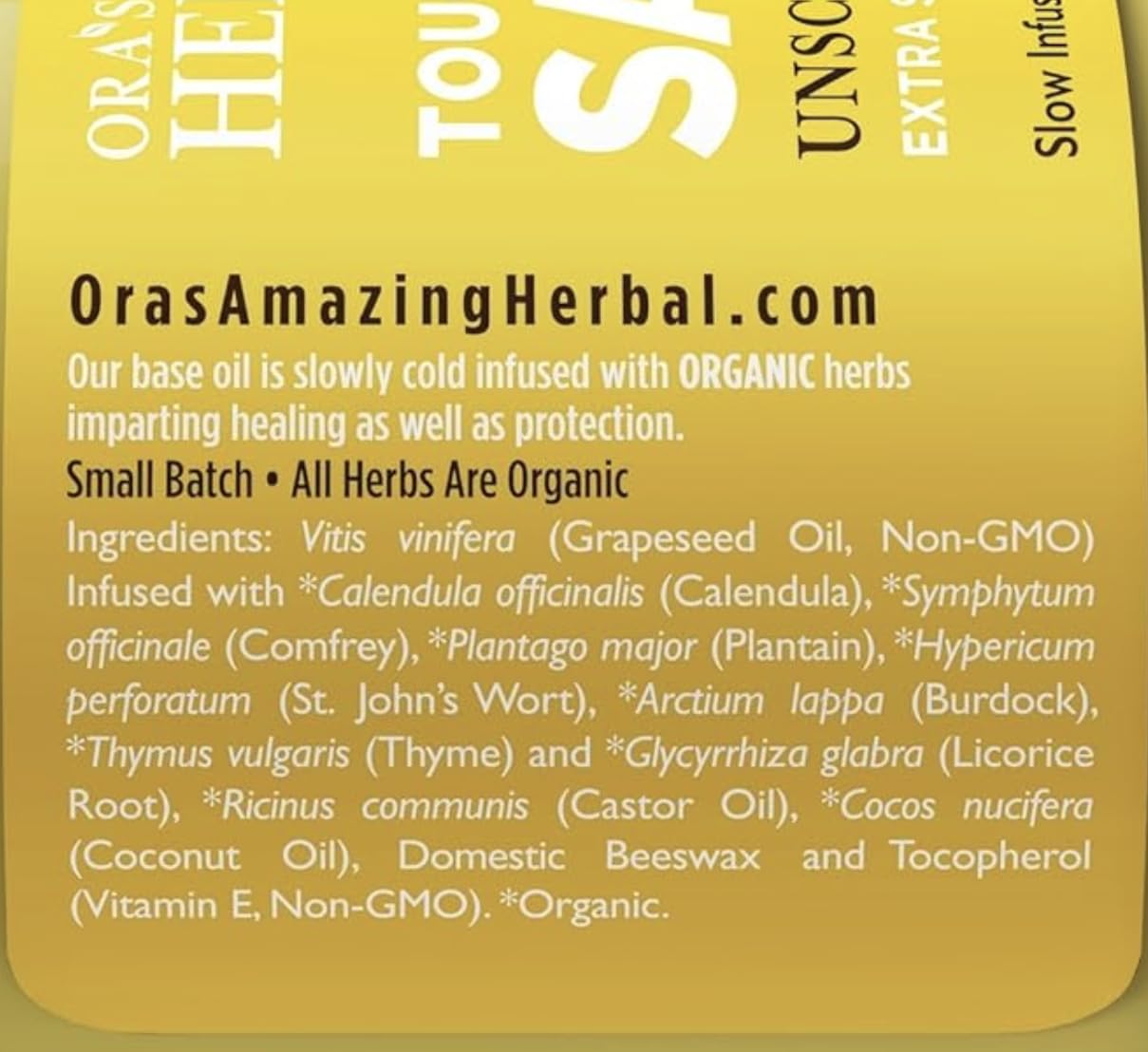Touchy Skin Salve Ora's Amazing Herbal sans parfum et hypoallergénique.