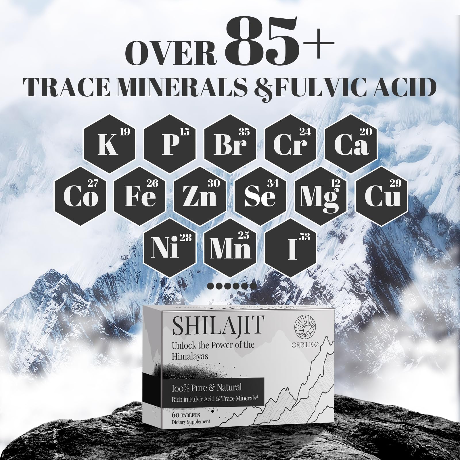 ORBILIVE Shilajit - Contenu riche en acide fulvique et minéraux.