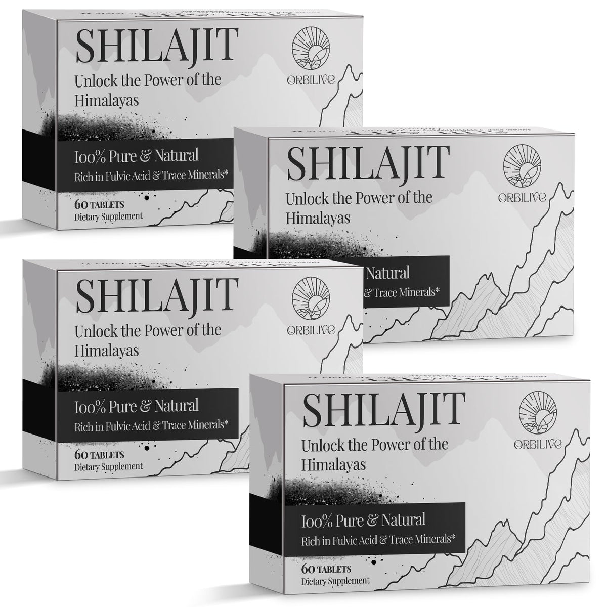 ORBILIVE Shilajit tablettes 1000mg en bouteille, énergie naturelle au quotidien.