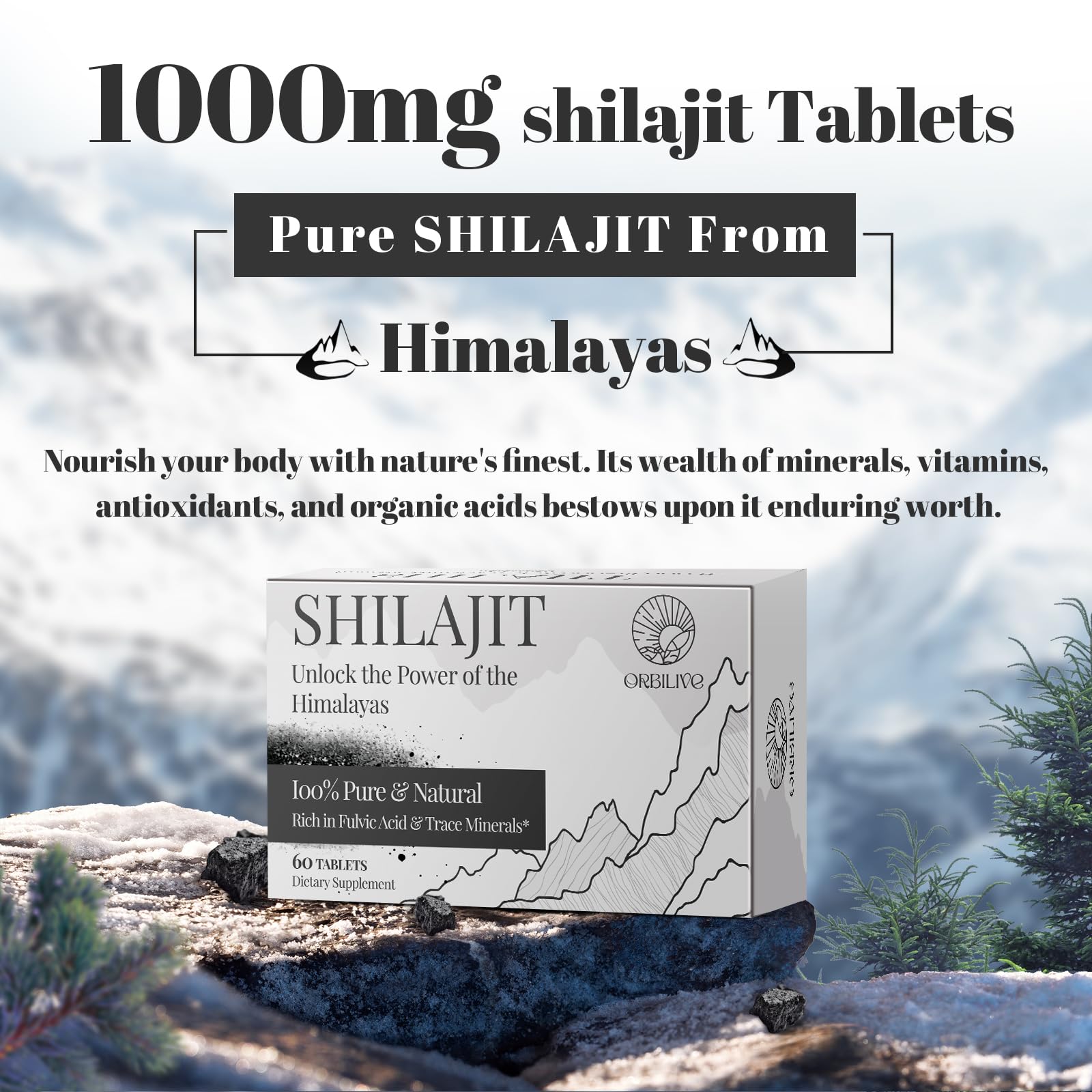 ORBILIVE Shilajit - Produit pur sans additifs, haut niveau de pureté.